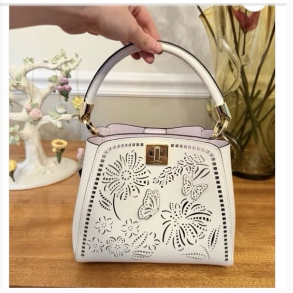 Kate Spade White Floral Cutout Shoulder Bag